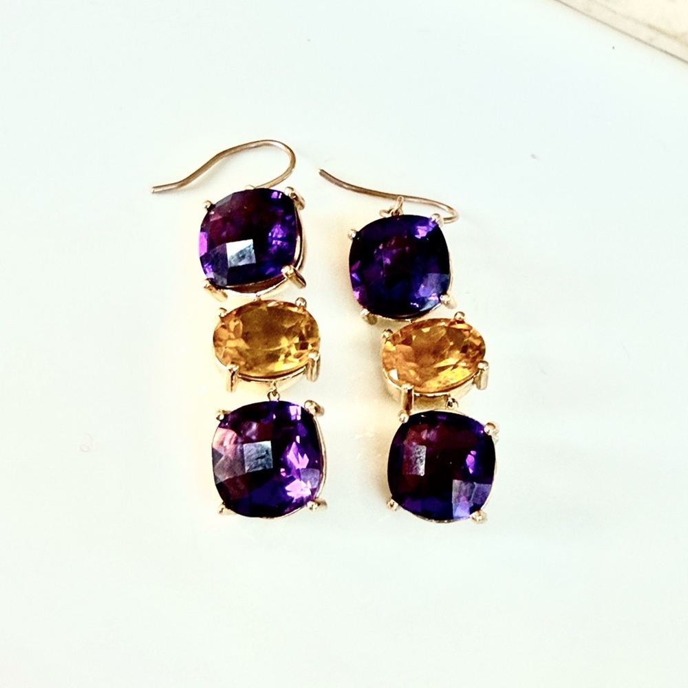 14 karat gold, amethyst, and citrine Drop Earrings - Picture 10 of 13